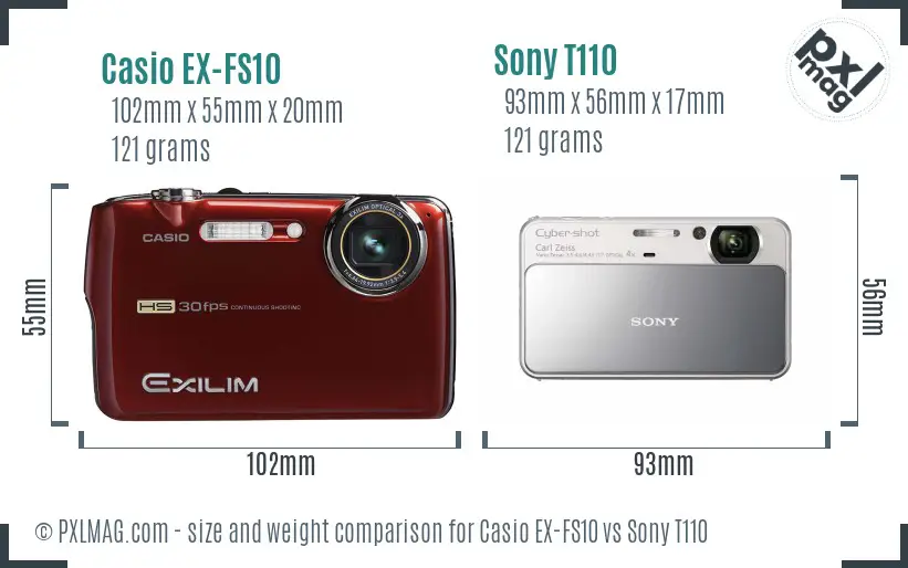 Casio EX-FS10 vs Sony T110 size comparison