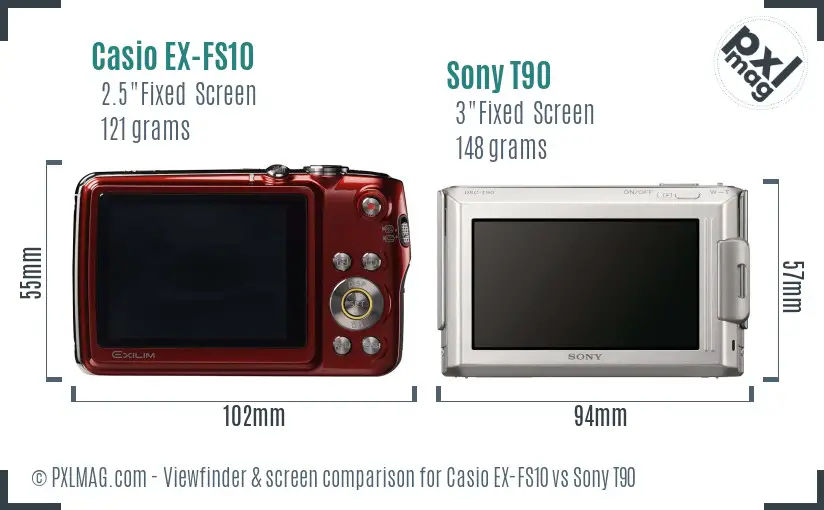Casio EX-FS10 vs Sony T90 Screen and Viewfinder comparison Casio EX-FS10 vs Sony T90 Screen and Viewfinder comparison