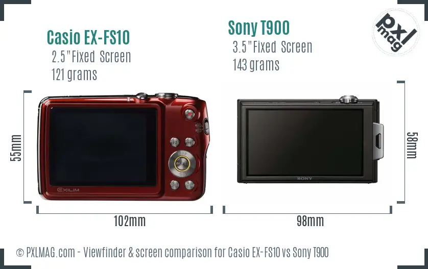 Casio EX-FS10 vs Sony T900 Screen and Viewfinder comparison