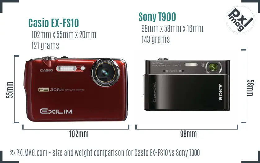 Casio EX-FS10 vs Sony T900 size comparison