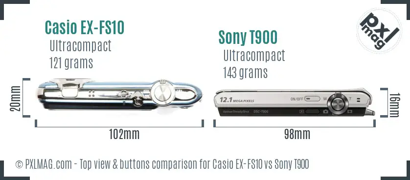 Casio EX-FS10 vs Sony T900 top view buttons comparison