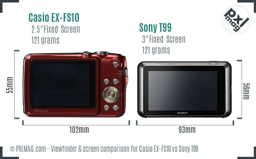 Casio EX-FS10 vs Sony T99 Screen and Viewfinder comparison
