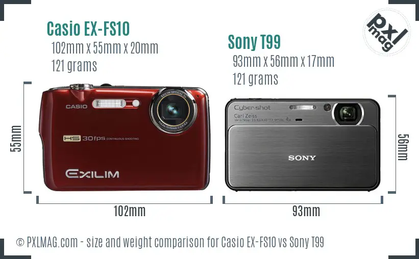 Casio EX-FS10 vs Sony T99 size comparison