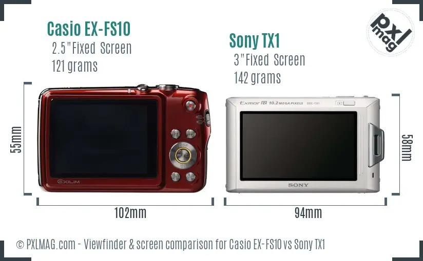 Casio EX-FS10 vs Sony TX1 Screen and Viewfinder comparison