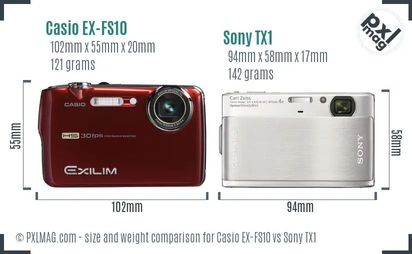 Casio EX-FS10 vs Sony TX1 size comparison