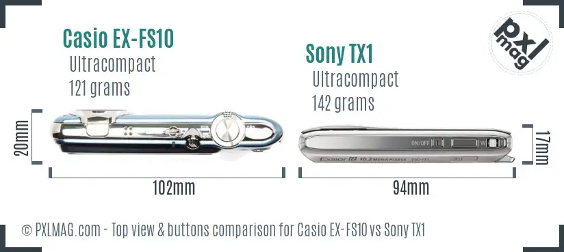 Casio EX-FS10 vs Sony TX1 top view buttons comparison