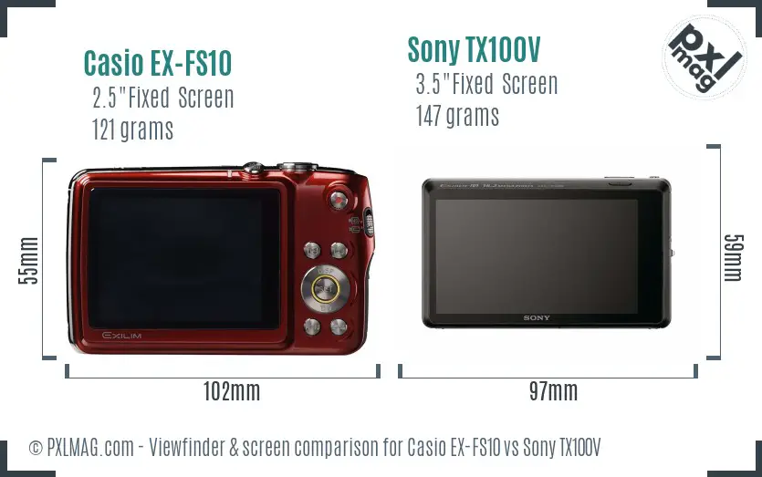 Casio EX-FS10 vs Sony TX100V Screen and Viewfinder comparison