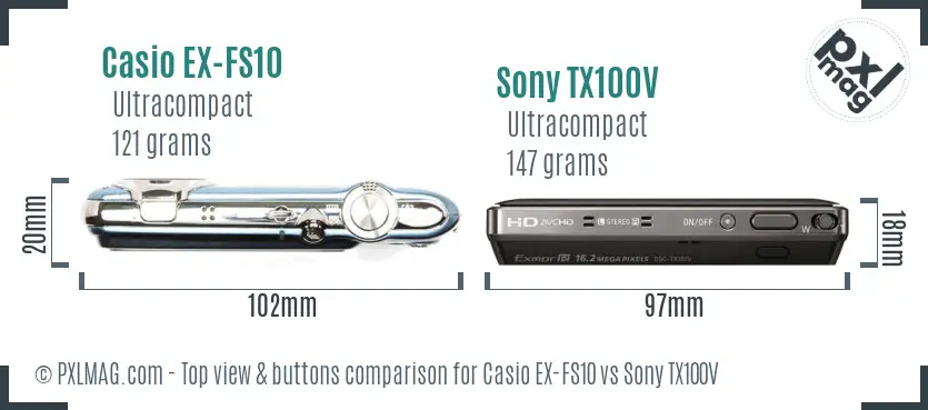 Casio EX-FS10 vs Sony TX100V top view buttons comparison