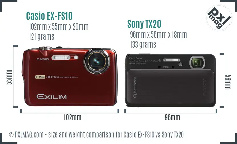 Casio EX-FS10 vs Sony TX20 size comparison