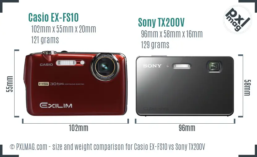 Casio EX-FS10 vs Sony TX200V size comparison