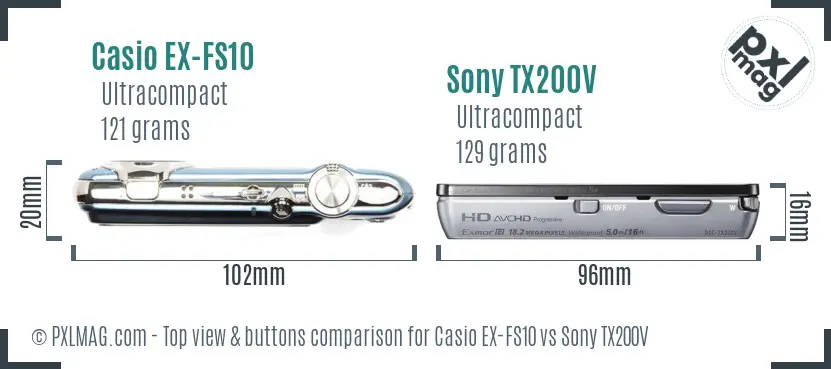 Casio EX-FS10 vs Sony TX200V top view buttons comparison