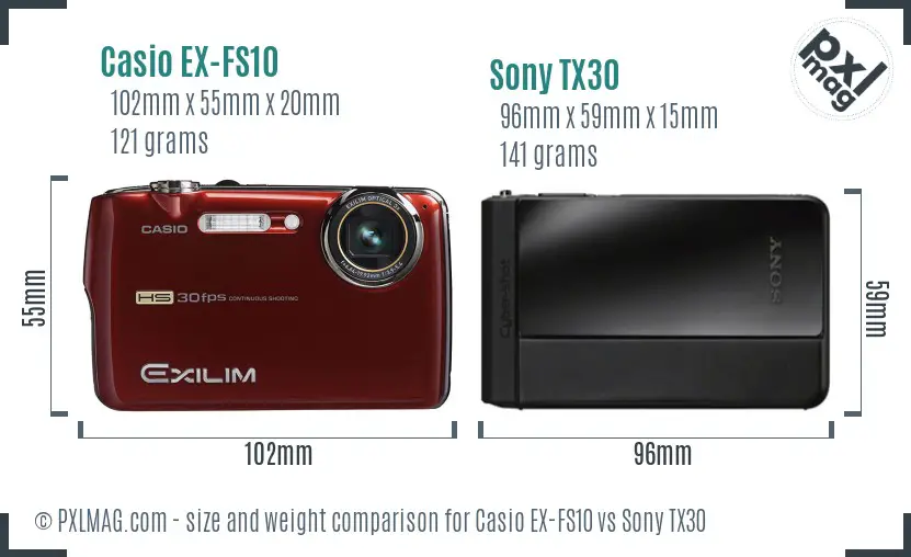 Casio EX-FS10 vs Sony TX30 size comparison