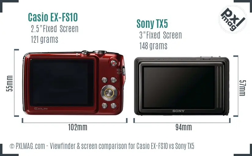 Casio EX-FS10 vs Sony TX5 Screen and Viewfinder comparison