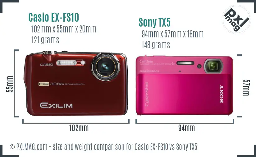Casio EX-FS10 vs Sony TX5 size comparison