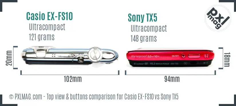 Casio EX-FS10 vs Sony TX5 top view buttons comparison