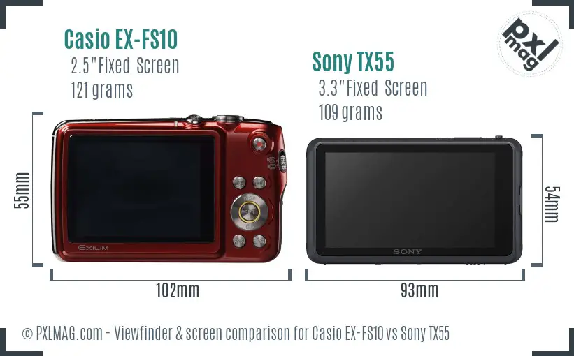 Casio EX-FS10 vs Sony TX55 Screen and Viewfinder comparison