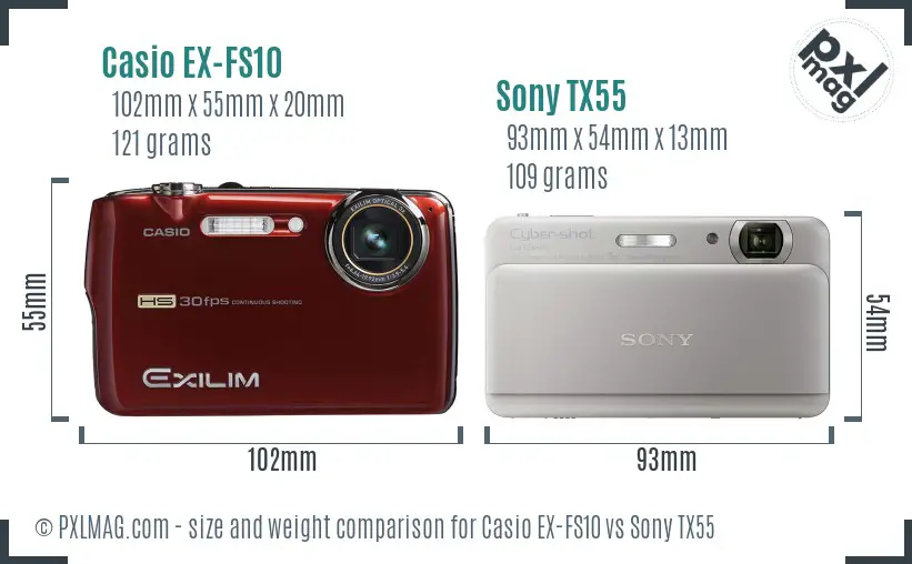 Casio EX-FS10 vs Sony TX55 size comparison