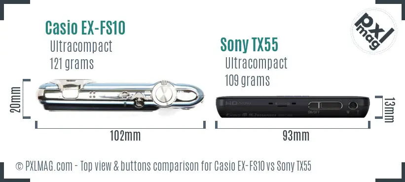 Casio EX-FS10 vs Sony TX55 top view buttons comparison