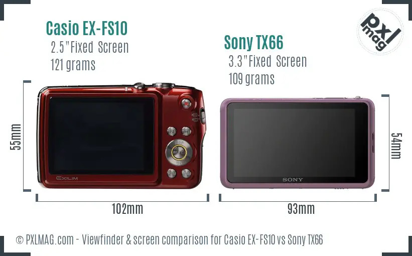Casio EX-FS10 vs Sony TX66 Screen and Viewfinder comparison