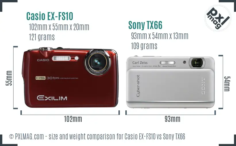 Casio EX-FS10 vs Sony TX66 size comparison