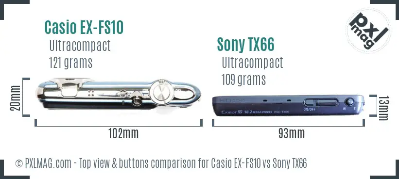 Casio EX-FS10 vs Sony TX66 top view buttons comparison
