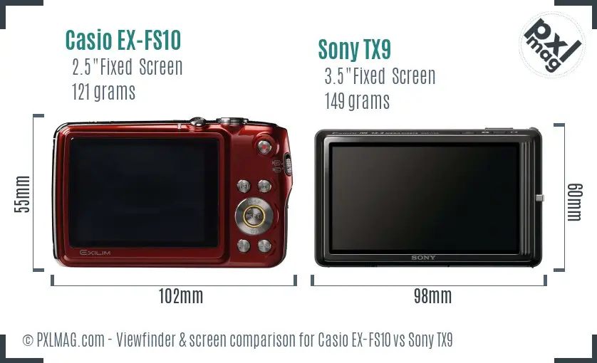 Casio EX-FS10 vs Sony TX9 Screen and Viewfinder comparison