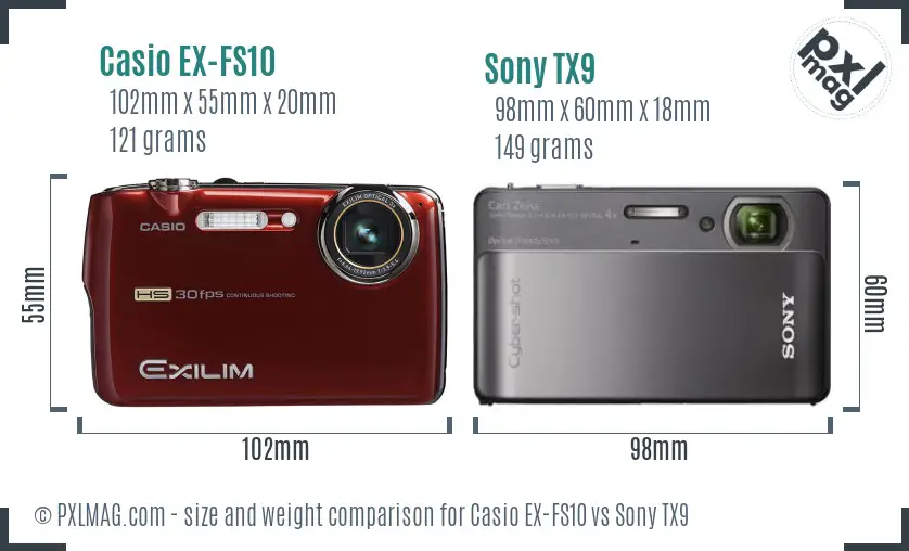 Casio EX-FS10 vs Sony TX9 size comparison