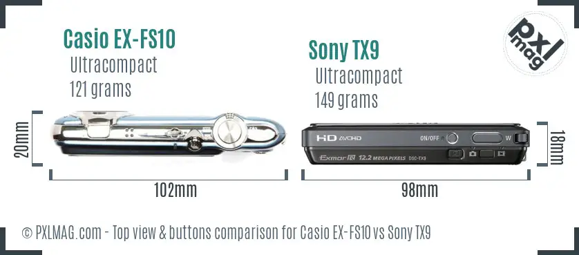 Casio EX-FS10 vs Sony TX9 top view buttons comparison