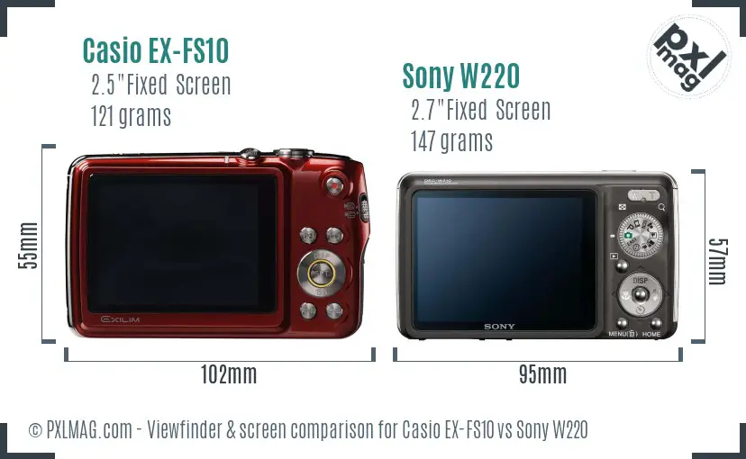 Casio EX-FS10 vs Sony W220 Screen and Viewfinder comparison