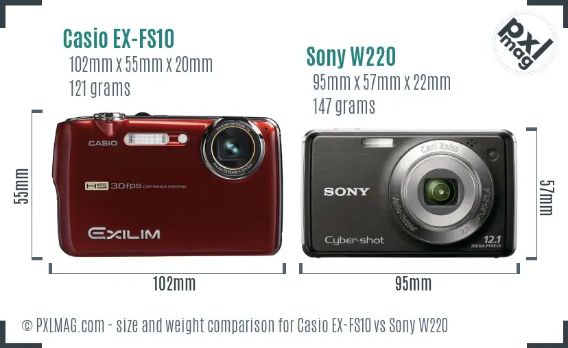 Casio EX-FS10 vs Sony W220 size comparison