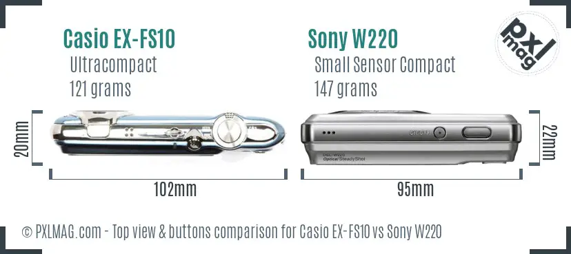 Casio EX-FS10 vs Sony W220 top view buttons comparison