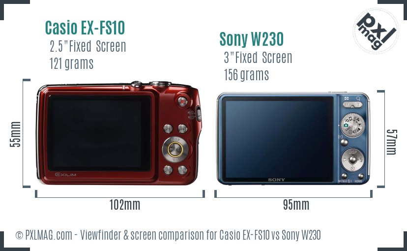 Casio EX-FS10 vs Sony W230 Screen and Viewfinder comparison
