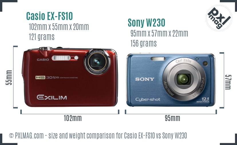 Casio EX-FS10 vs Sony W230 size comparison