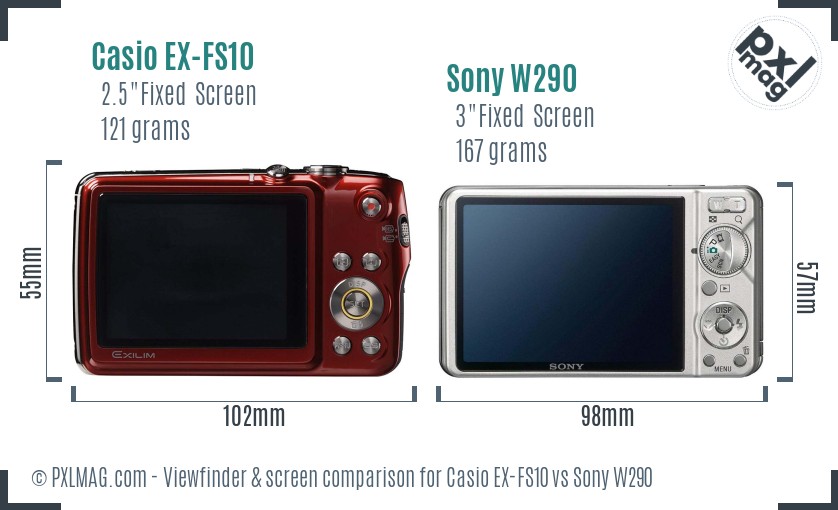 Casio EX-FS10 vs Sony W290 Screen and Viewfinder comparison