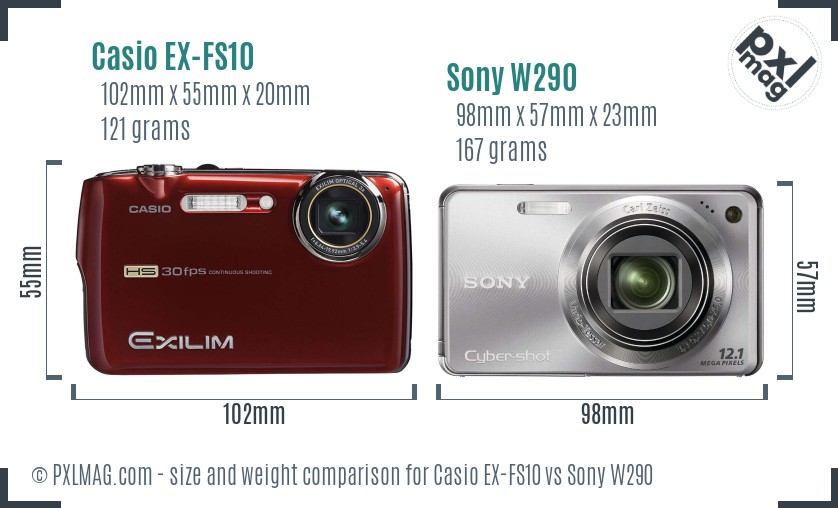 Casio EX-FS10 vs Sony W290 size comparison