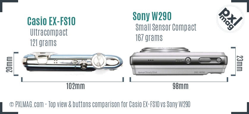 Casio EX-FS10 vs Sony W290 top view buttons comparison