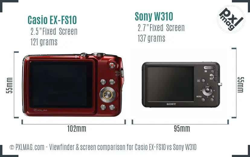 Casio EX-FS10 vs Sony W310 Screen and Viewfinder comparison Casio EX-FS10 vs Sony W310 Screen and Viewfinder comparison
