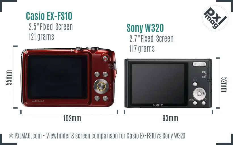 Casio EX-FS10 vs Sony W320 Screen and Viewfinder comparison