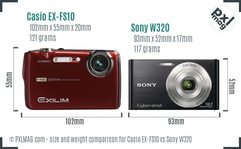 Casio EX-FS10 vs Sony W320 size comparison