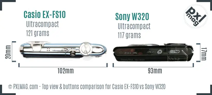 Casio EX-FS10 vs Sony W320 top view buttons comparison
