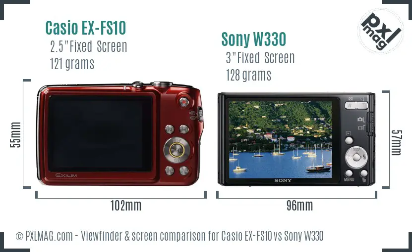 Casio EX-FS10 vs Sony W330 Screen and Viewfinder comparison