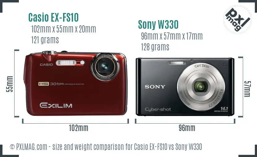 Casio EX-FS10 vs Sony W330 size comparison