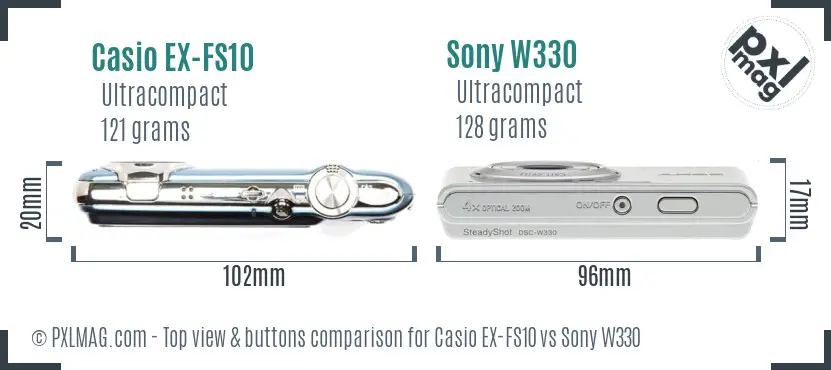 Casio EX-FS10 vs Sony W330 top view buttons comparison