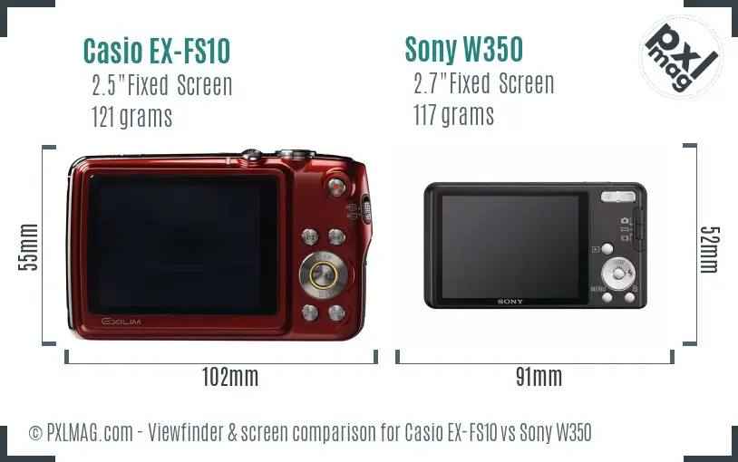 Casio EX-FS10 vs Sony W350 Screen and Viewfinder comparison