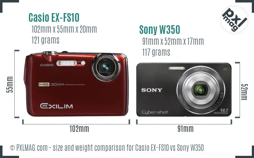 Casio EX-FS10 vs Sony W350 size comparison