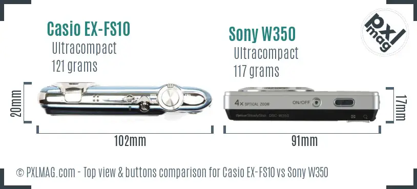 Casio EX-FS10 vs Sony W350 top view buttons comparison