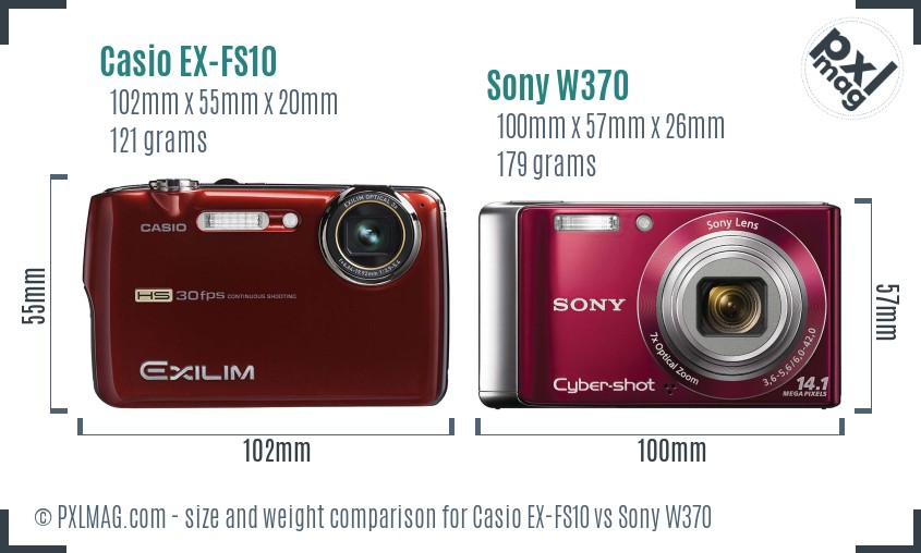 Casio EX-FS10 vs Sony W370 size comparison
