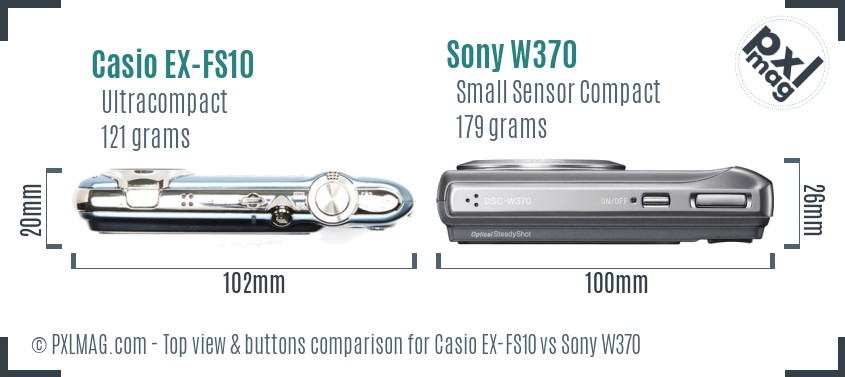 Casio EX-FS10 vs Sony W370 top view buttons comparison