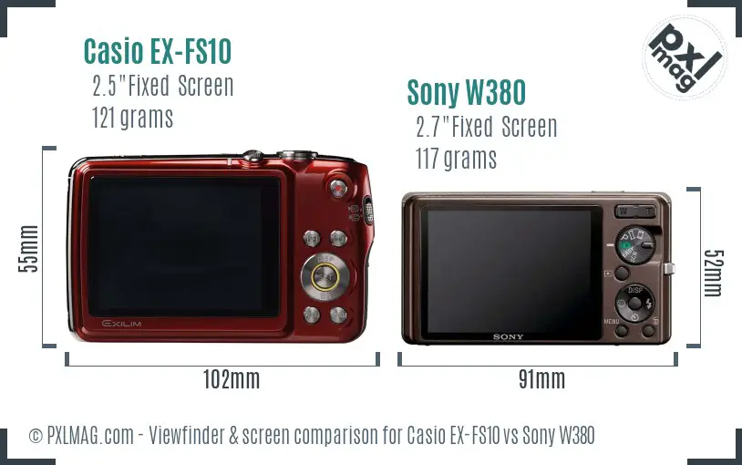 Casio EX-FS10 vs Sony W380 Screen and Viewfinder comparison