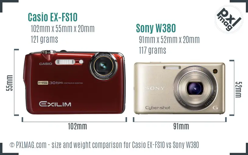 Casio EX-FS10 vs Sony W380 size comparison